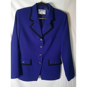 Kasper‎ ASL Petite Royal Blue Blazer Black Trim Button Front Womens 8P